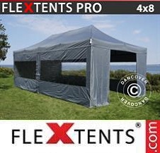 Faltzelt FleXtents PRO 4x8m Grau, mit 6 wänden