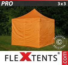 Faltzelt FleXtents PRO 3x3m Orange, mit 4 wänden