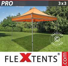 Faltzelt FleXtents PRO 3x3m Orange mit Reflektorbändern