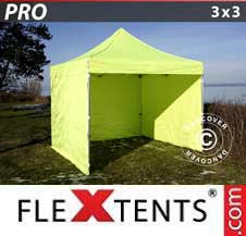 Faltzelt FleXtents PRO 3x3m Neongelb/grün, mit 4 wänden